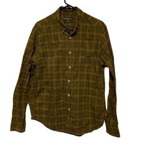 Eddie Bauer Relaxed Fit Size Medium Green Plaid Flannel Shirt - Picture 1 of 5